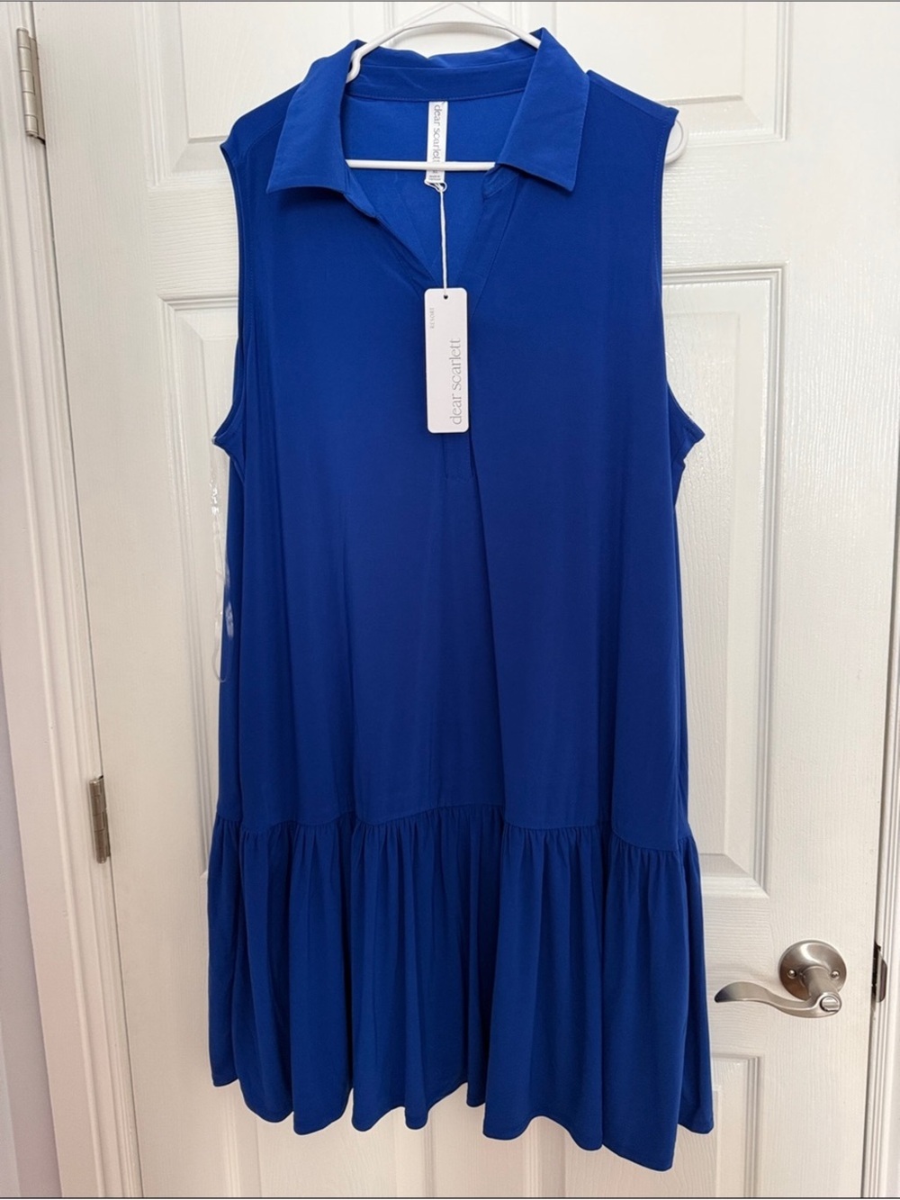Dear Scarlett Sleeveless Sexy Collared Royal Blue Tiered Swing Dress